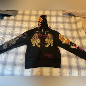 Ed Hardy Zip Up Sweatshirt - Golden Rose of Love. Size L.